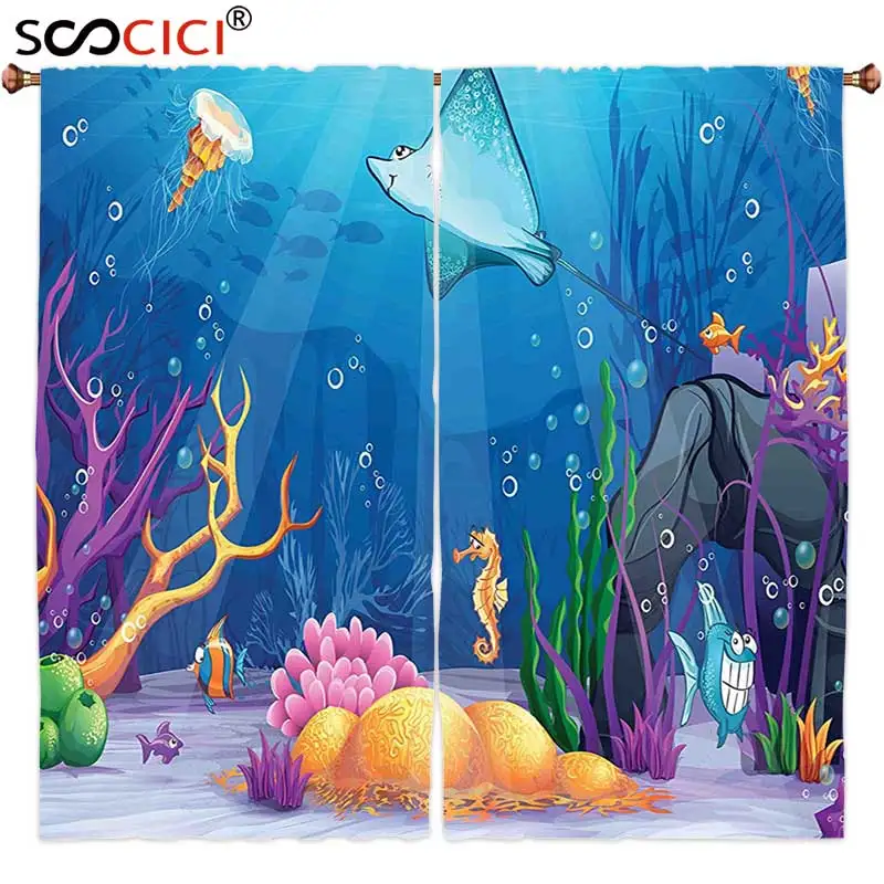 Шторы на окна 2 панели морские раковины морского Моха морской рыбы Sealife пузыри