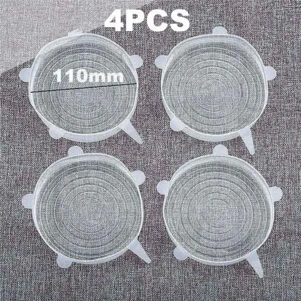 4PCS 110MM-L 6 шт., герметичные кухонные многоразовые контейнеры для хранения еды с силиконовыми тянущимися крышками, различные размеры, плотно закрывающаяся миска, кухонная посуда с плотными тянущимися крышками - Цвет: 4PCS 110MM-L