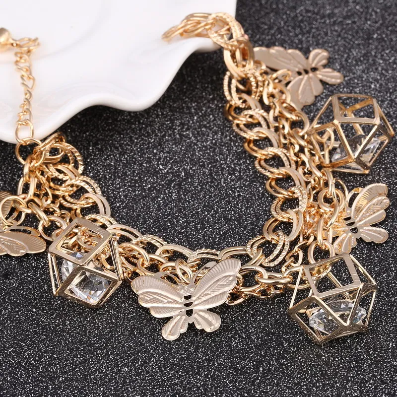 Женский браслет цепочка в стиле ретро милая подвеска виде бабочки украшение