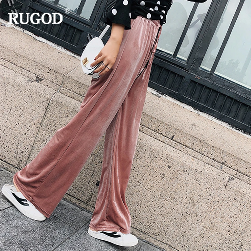 RUGOD New Fashion Female Ankle-Length Pants Casual Loose Drawstring Solid High Waist Wide Leg For Women Pantalon Femme | Женская одежда