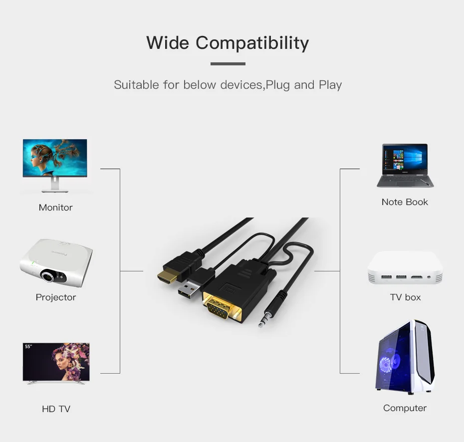 C-BOX VGA кабель HDMI 1080 P с USB Мощность 3 5 мм аудио-видео CE RoHS для портативных ПК ТВ