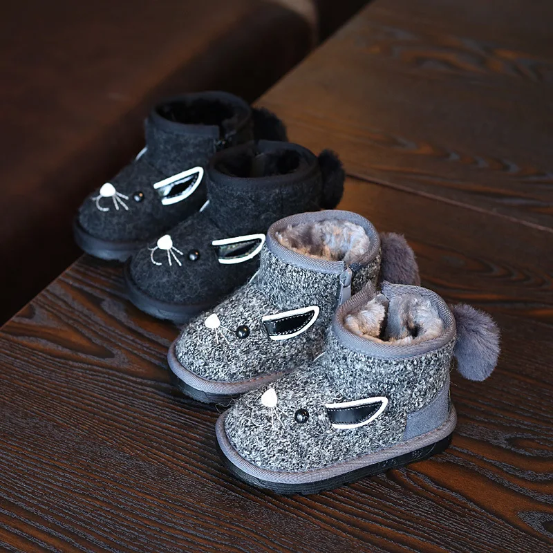 Зимние новые модные ботинки для девочек теплая обувь милые Мультяшные замшевые