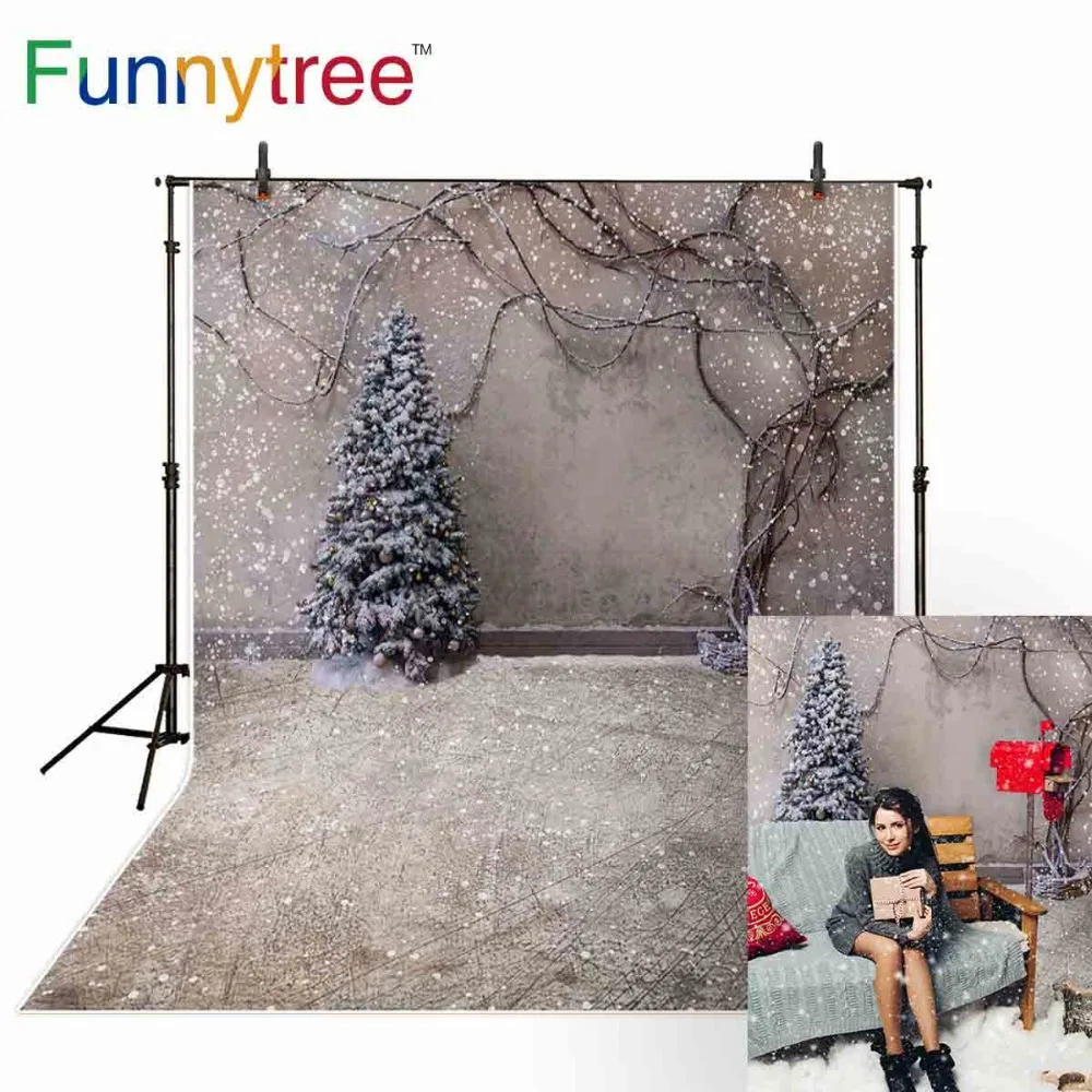 Фоны funnytree для фотостудии Рождественский фон Дерево Снег Зима Виноградная лоза винтажная настенная фотография Фотофон