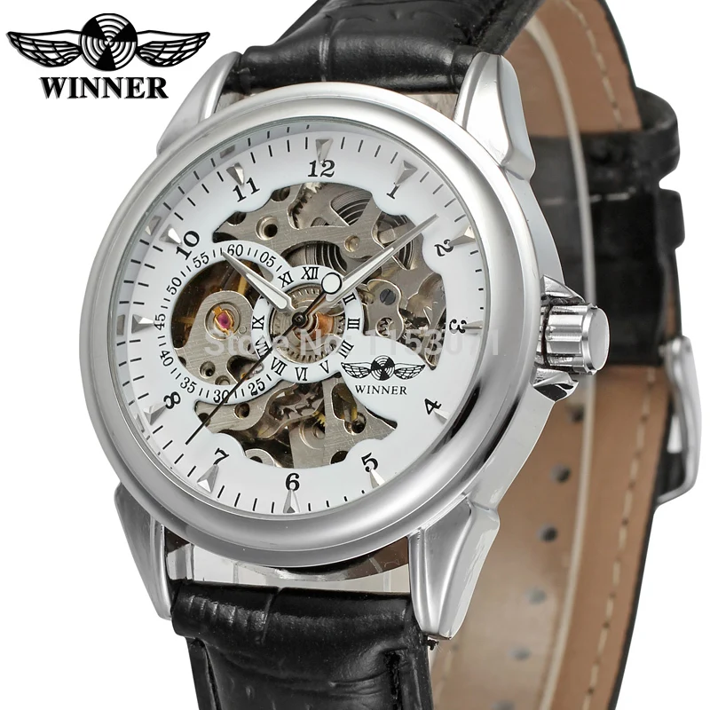 

WRG8022M3S5 Latest Winner Automatic skeleton men with gift box dress watch black leather strap factory company free shipping