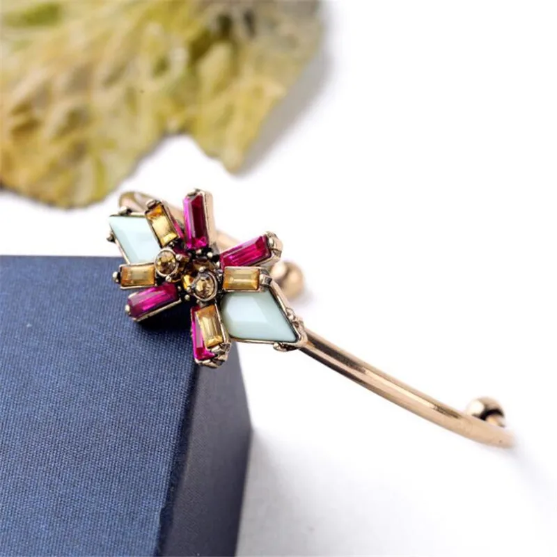 Богемия Стиль Цвет ful Цветы Браслет манжета для Для женщин Chic золото открытым