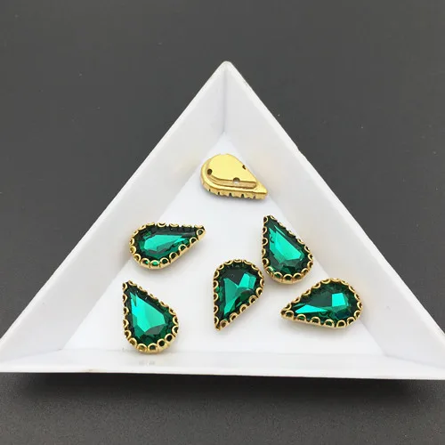 green zircon 48 шт 6x10 мм заостренный стеклянный кристалл в форме слезы Необычные камни в кружева латунный коготь 4 отверстия настройки для изготовления ювелирных изделий - Цвет: green zircon