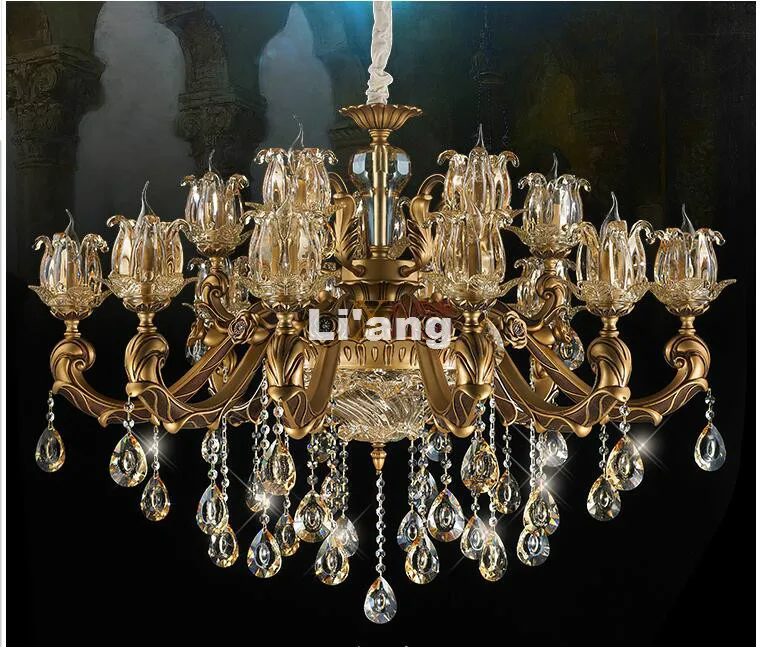 Европейский стиль латунь античная K9 Хрустальная люстра в продвижение медь E14 LED AC