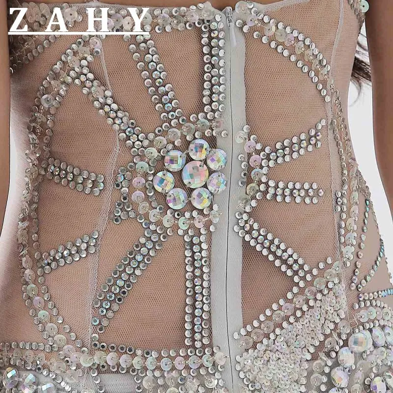 Luxury spaghetti Straps Mermaid Evening Dresses Beaded silver crystal see through backless prom dresses party gown vestidos | Свадьбы и