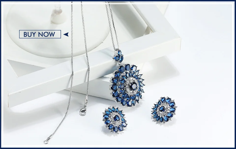 ORSA JEWELS Роскошные серьги синие кольцо из кубического циркония, подвеска, женские ожерелья с цветочным рисунком Форма кулон с длинной цепью женские ювелирные украшения ON143