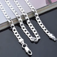 silver 925 necklaces for men 6mm width chain necklace choker collier homme sterling jewelry accessories 16inch 24inch