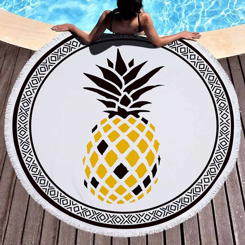 

Lannidaa Tropical Plant Microfiber Round Beach Towel With Tassels 3DPrinted Mandala Tapestry Boho YogaMat Sunblock Blanket 150CM