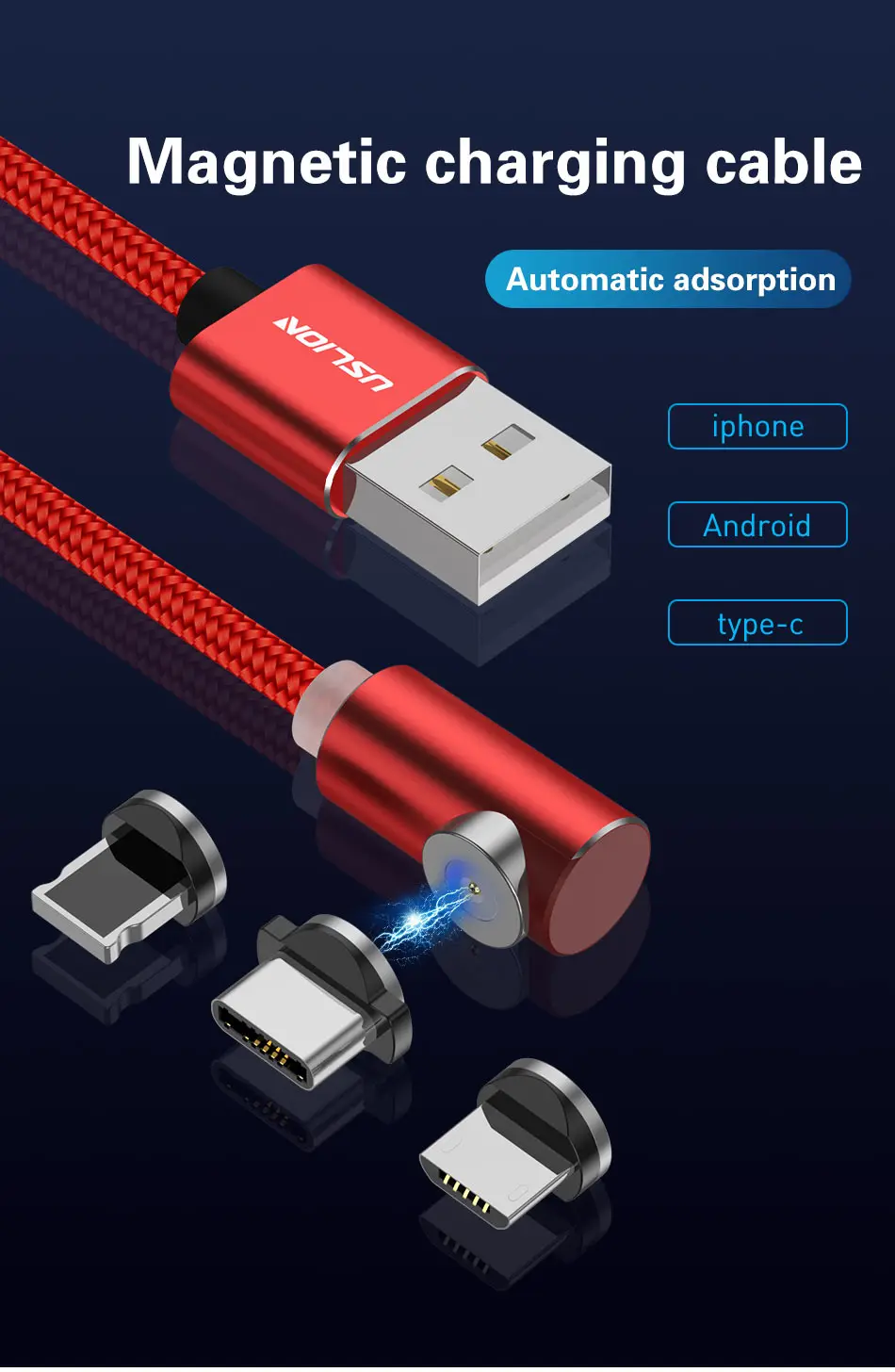 USLION быстро Магнитный кабель Micro Тип usb C USB кабель Зарядное устройство для iPhone XS х R samsung S10 S9 магнит Android телефонный кабель Шнур