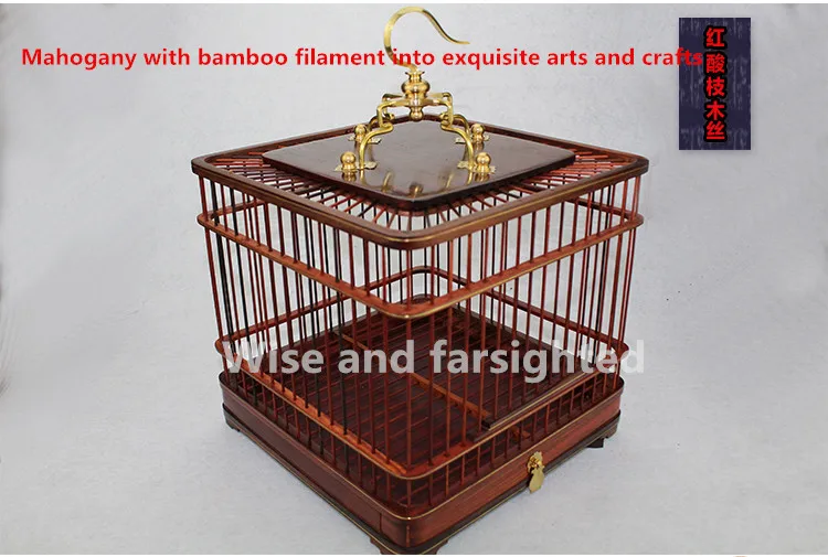 Бамбуковая птичья клетка из черного дерева и красного с искусством