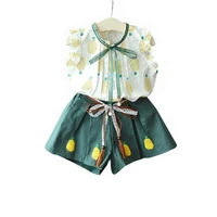 green pink fashion children girls clothing sets teenage summer for girl clothes sets bow t shirt pineapple bow skirts
