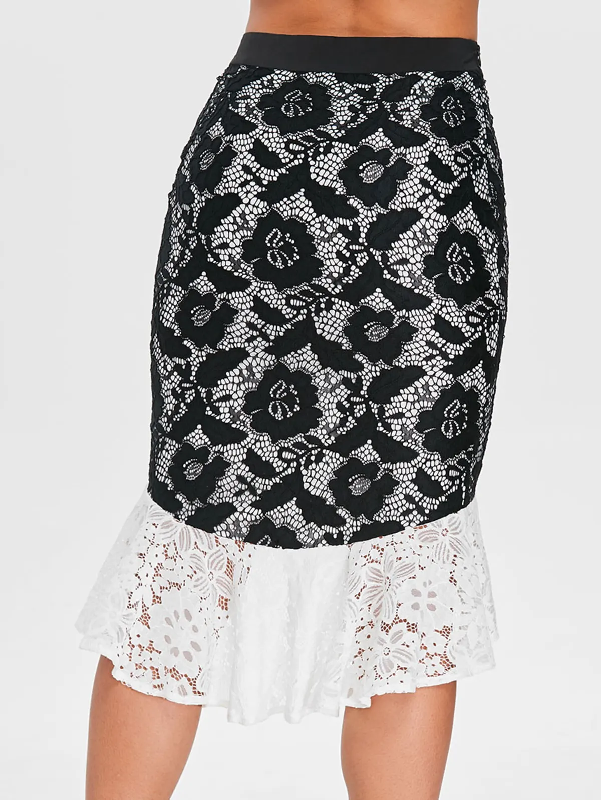 Женская кружевная юбка карандаш VESTLINDA облегающая средней длины с воланами и