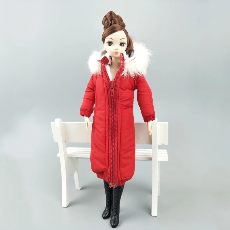 Красная Зимняя одежда длинное пальто для куклы Барби парка 1/6 BJD куртка 1:6