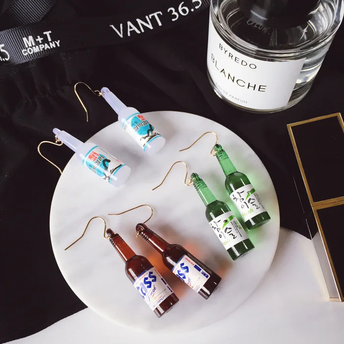 Личность стеклянные пивные бутылки крюк ювелирные изделия женщины oorbellen букле