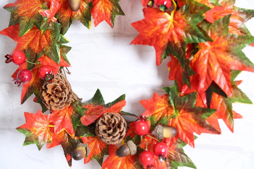 2Pcs Christmas Wreath Maple Leaves Pinecone Hanging Home Decor | Дом и сад