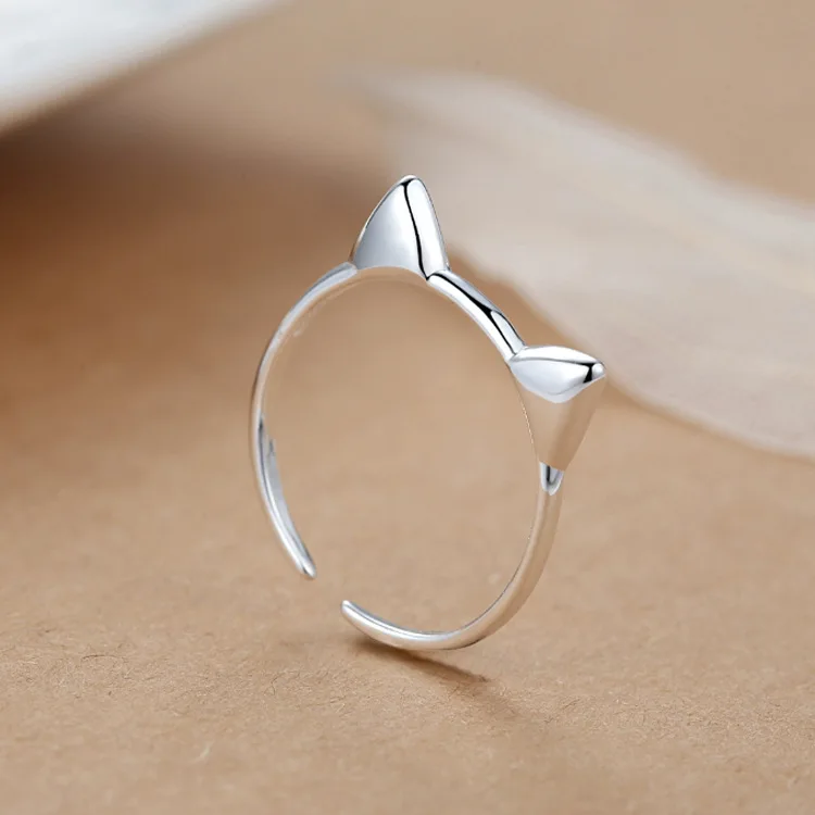 925 пробы серебряные кольца с кошачьими ушками для женщин Bijoux подарок женский регулируемый размер кольца на палец Anillos