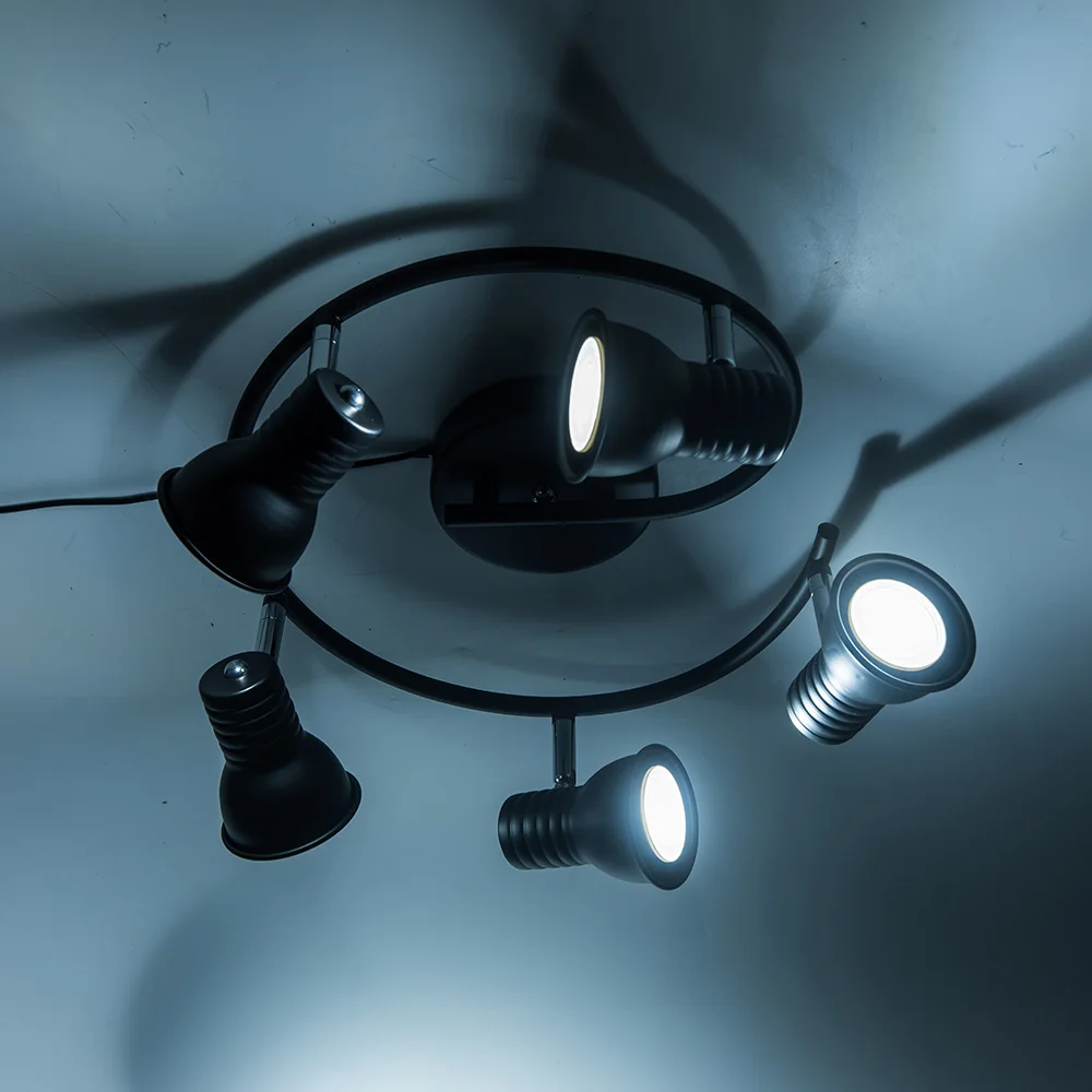 Lámpara de techo de accesorio de iluminación de techo LED giratoria para el hogar, luz de 5 cabezales, ajustable, color negro, para loft, cocina, dormitorio, pasillos, GU10