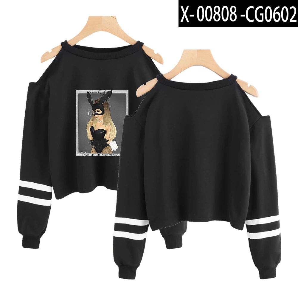 Ariana Grande kpop Толстовка Короткая Толстовка с открытыми плечами модные короткие сексуальные хип-хоп kpop кроп толстовки для женщин Корейская одежда - Цвет: H