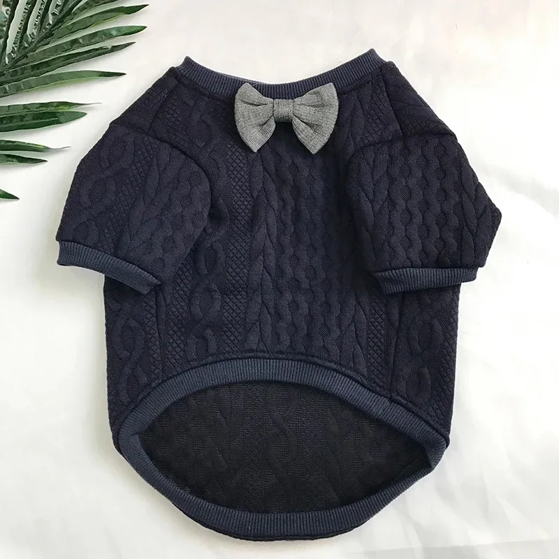 Blue Fashion Dog Clothes Pet Puppy Knitted Sweater Pug Dinner Coat Bow Tie French Bulldog Jacket for Dogs cat Warm Hoodie GSC05 - Цвет: Blue