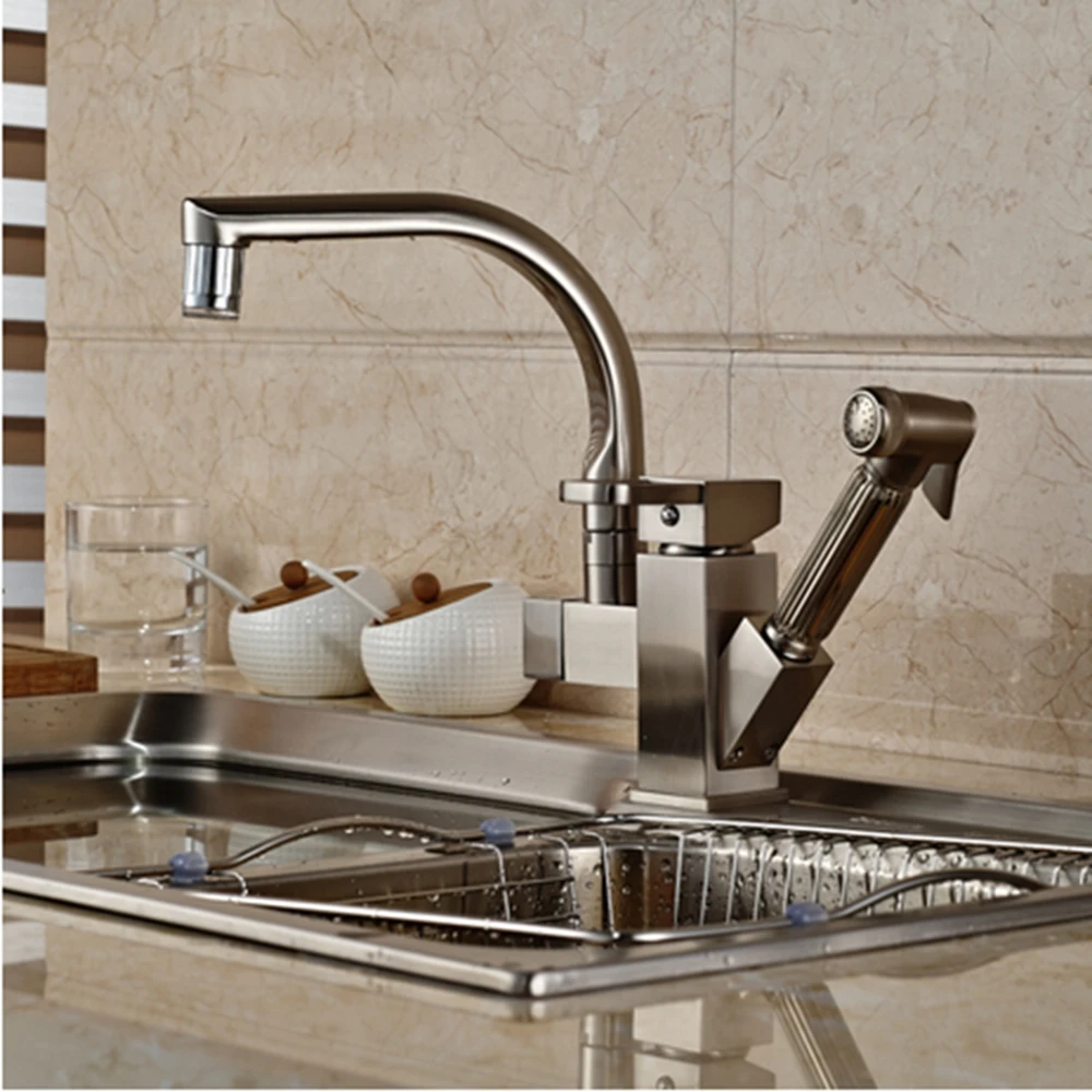 Светодиодный меняющийся кухонный кран из матового никеля на бортике сосуд