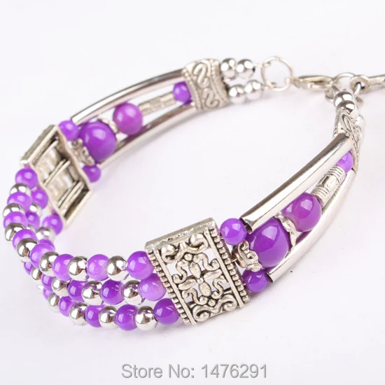 Браслет женский из тибетского серебра и фиолетового стекла 6 5 дюйма|charm bracelets
