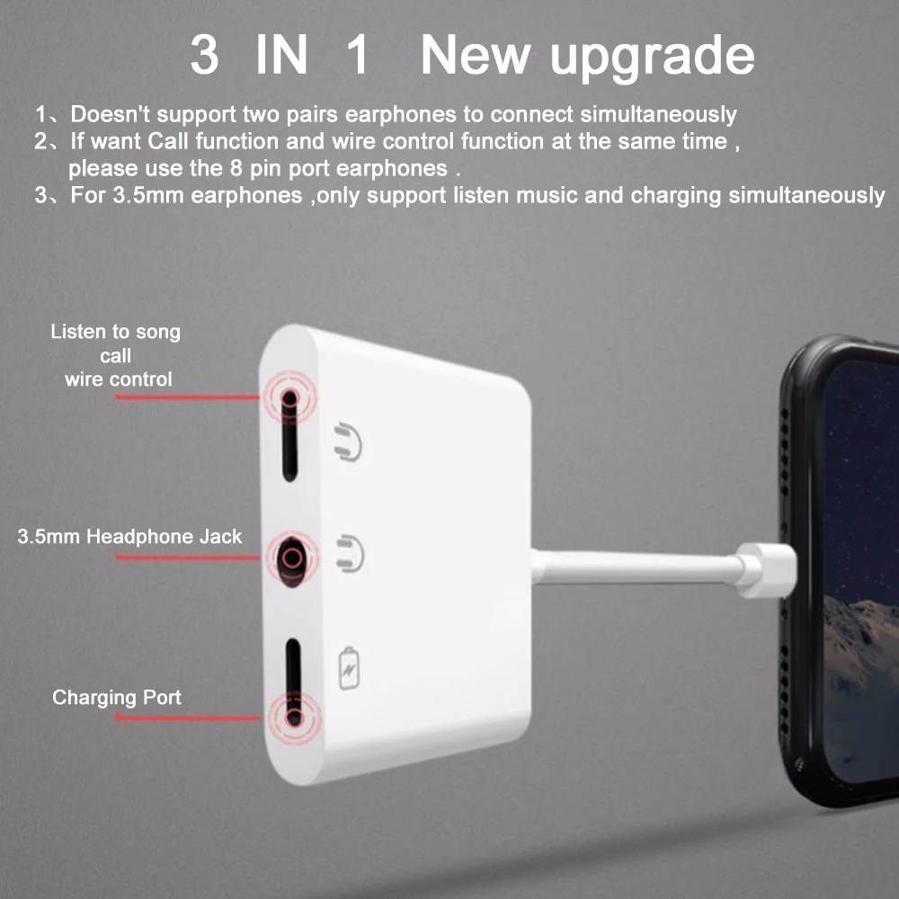 Адаптер PORTEFEUILLE CD3.5mm 3in1adapter для iphone наушники Аудио двойной адаптер 6 7 8 plus XS X XR XSMAX