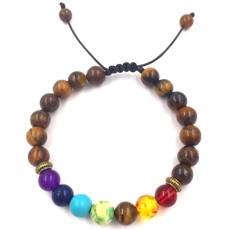 Chakra Bracelet E Новые разноцветные каменные бусины Браслет Йога чакра браслеты для женщин мужчин индийские Исцеляющие ювелирные изделия Lucky Pray 7 Чакра Ювелирные изделия - Окраска металла: Chakra Bracelet E