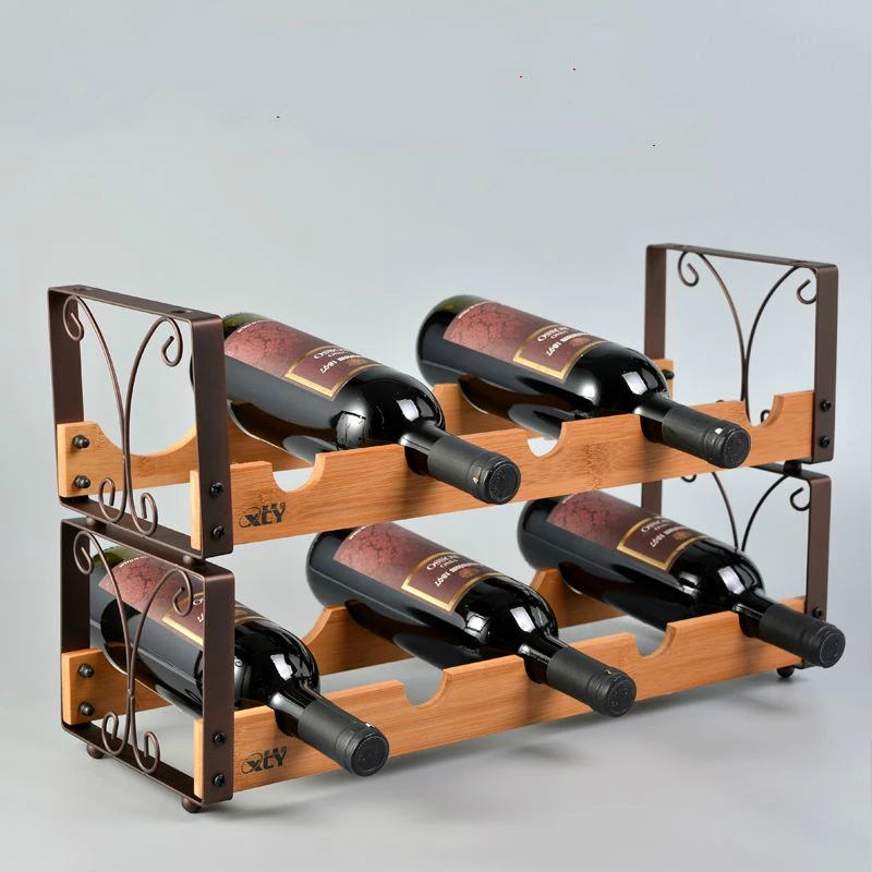 Металлическая сборная четырехуровневая железная стойка с деревянным винным