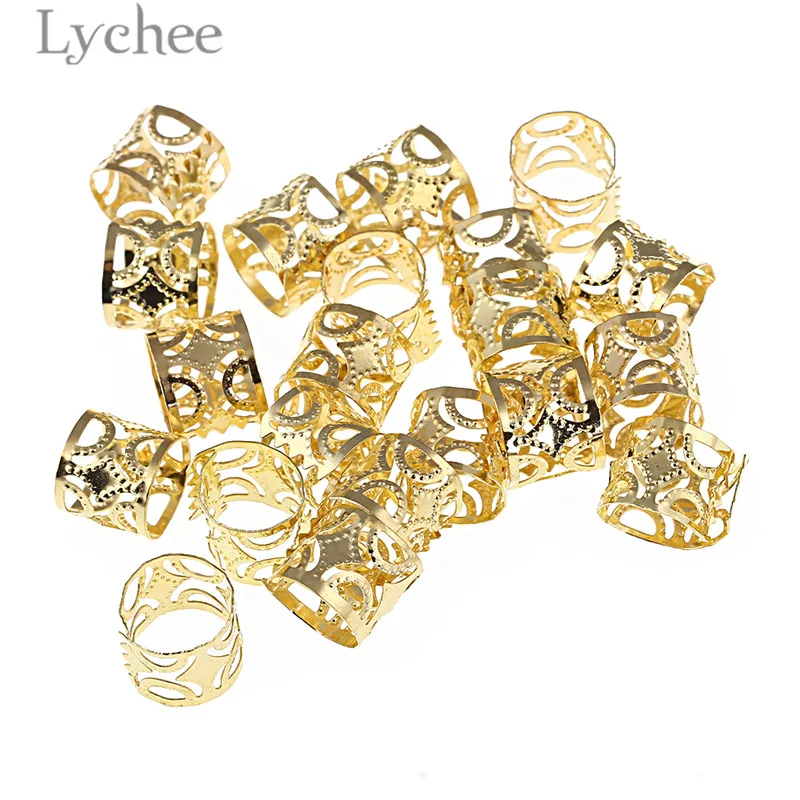 Lychee, 20 штук в стиле «хип-хоп» сплав полые, подвязанные лентой, с объемной волной, дредлоки, для увеличения объема, бусины зажимы золотистый браслет Цвет Серебряный цветной головной убор ювелирные изделия Для мужчин Для женщин