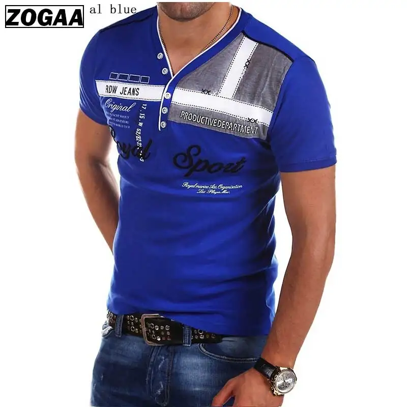 Мужская футболка голубого цвета с v-образным вырезом и коротким рукавом 2018 Модная