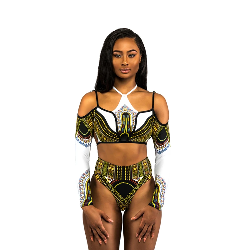 Женский купальник с высокой талией комплект бикини пуш ап Африканский 3D принт