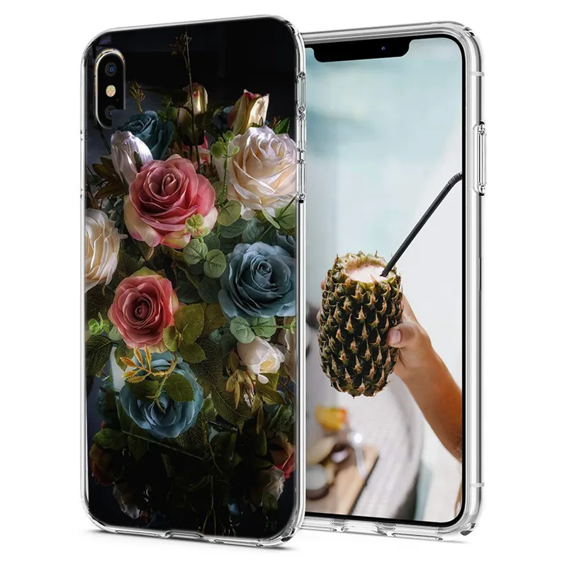 Для iPhone6 7 8 plus XS Max X XR чехол Силиконовые Мягкие окрашенные сумки цветы узорные