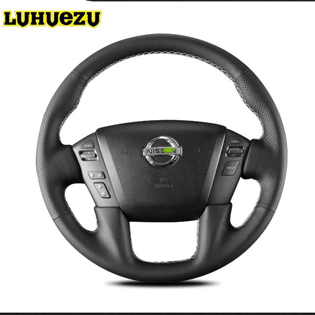 Black Кожа на рулевое колесо, Ручное шитье, для Nissan Patrol Y62 Armada 2013 аксессуары - Название цвета: Black