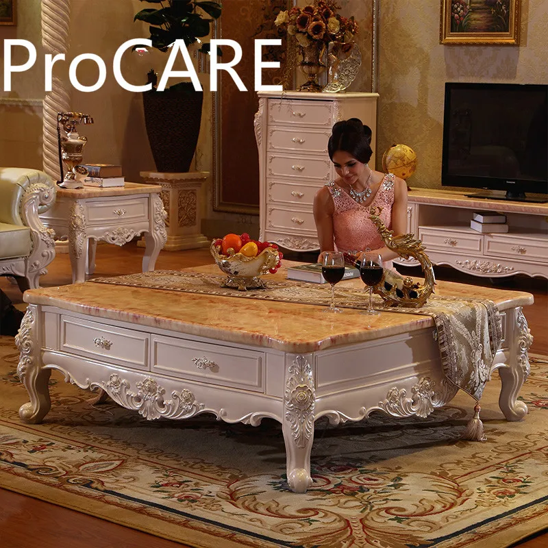 Европейский стиль резной мраморный стол из цельной древесины/журнальный