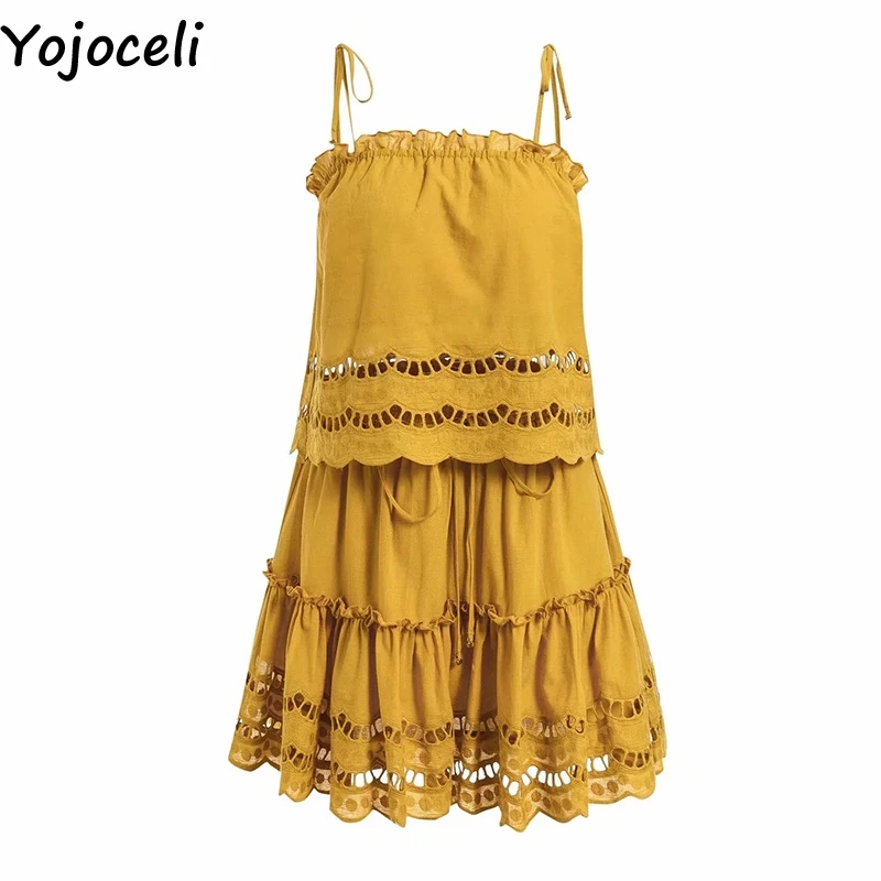 Yojoceli Сексуальное Белое Кружевное платье без рукавов на бретелях Летние