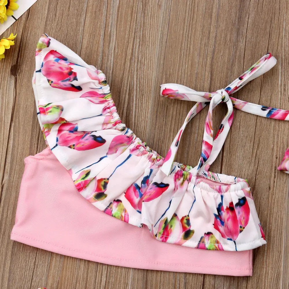 Fashion 3Pcs Toddler Kids Baby Girl Flower Ruffle Bikini Set Lovely Bottoms Headband Swimwear Swimsuit Hot Bathing Suit | Детская одежда