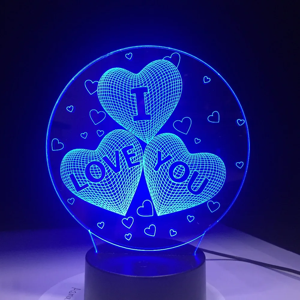 Новейшая Красочная 3D лампа голограмма I LOVE YOU USB акриловые лампы Светодиодная