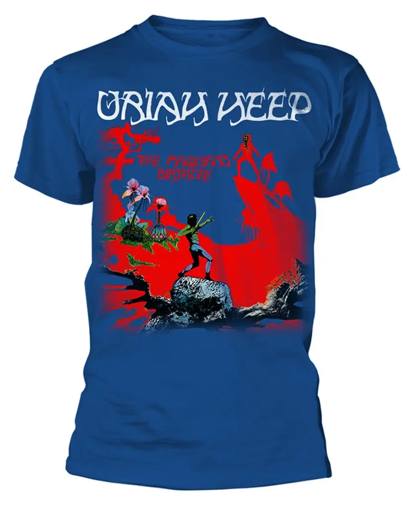 Uriah Heep День рождения волшебников (синяя) Футболка Новинка и официальный! Летняя