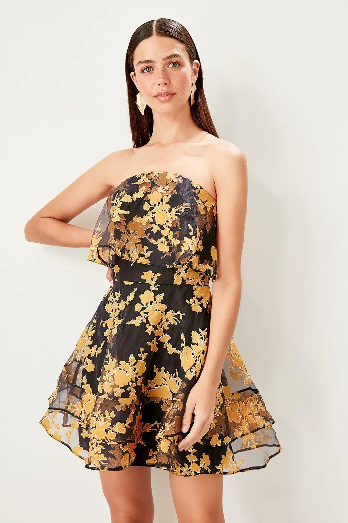Trendyol желтый маховик Деталь Платье TPRSS19UT0167 | Женская одежда
