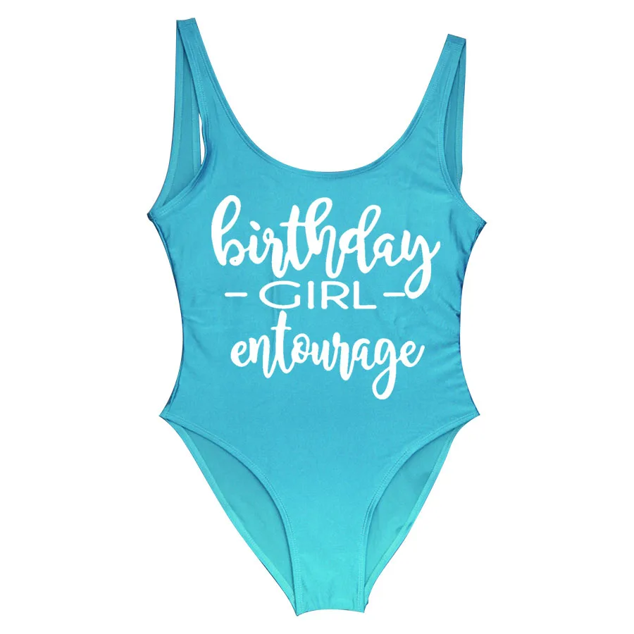 BRITHDAY GIRL ENTOURAGE, женские купальники, Цельный купальник, для дня рождения, вечеринки, бассейна, пляжная одежда, купальный костюм, купальники с открытой спиной - Цвет: Entourage light Blue