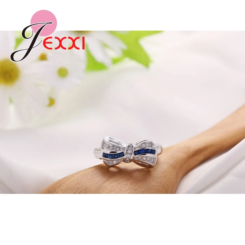 2020 New Arrivals Unique Design Bow Blue CZ 925 Sterling Silver Women Engagement Wedding Finger Rings | Украшения и аксессуары