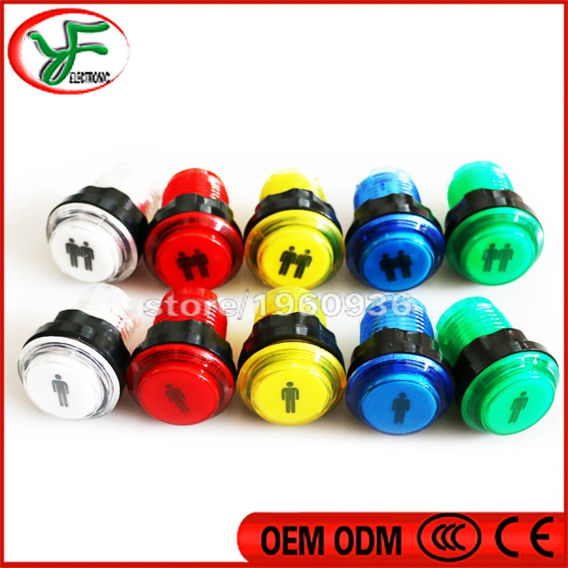 

Free shipping transparent plated illuminated 1Por 2P Logo LED Arcade Start Push Button with microswitch arrow Button