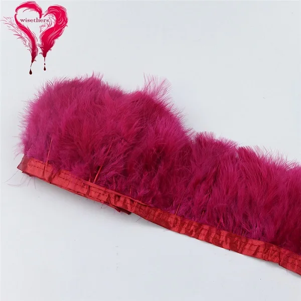 2 Meters/Lot 10-15 CM Dyed Colored Downy Turkey Marabou Feather Fringe Trimming Satin Ribbon Trim Garment Decoration 22 Colors - Цвет: Burgundy