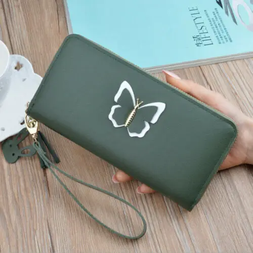 Женский кожаный кошелек на молнии длинный держатель для карт сумка телефона