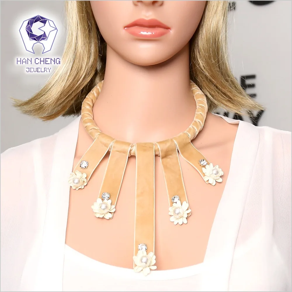 HanCheng Новая мода бархатный пояс цветок жемчуг горный хрусталь Колье женское