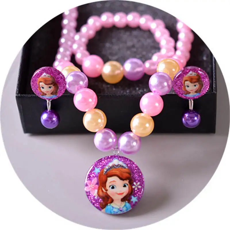 4 шт./лот аксессуары для детских кукол Disney ожерелье + браслет серьги девочек