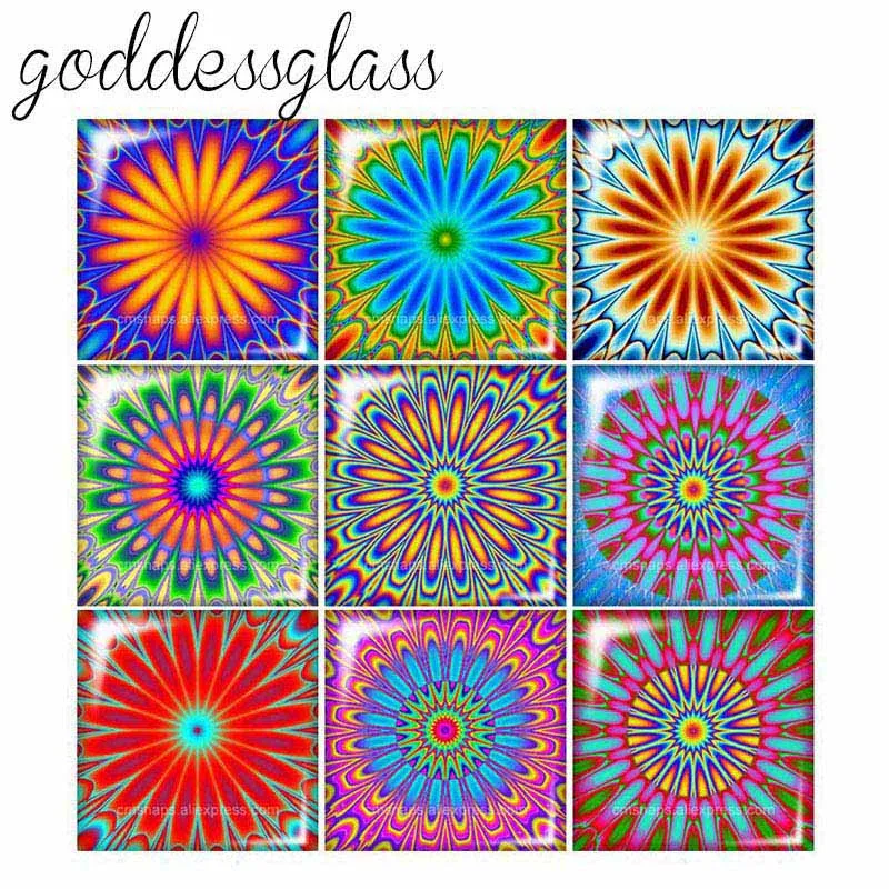

Beauty Colorful flower patterns Daisy 10pcs 12mm/20mm/25mm/30mm Square photo glass cabochon demo flat back Making findings